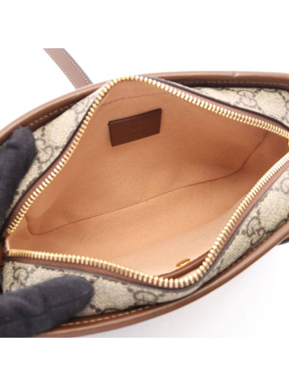 Gucci Shoulder Bag Interlocking GG Supreme Beige Brown Canvas Leather - Picture 3 of 8